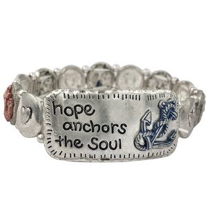 Hope Anchors the Soul Nautical Theme Silver Tone Stretch Bracelet